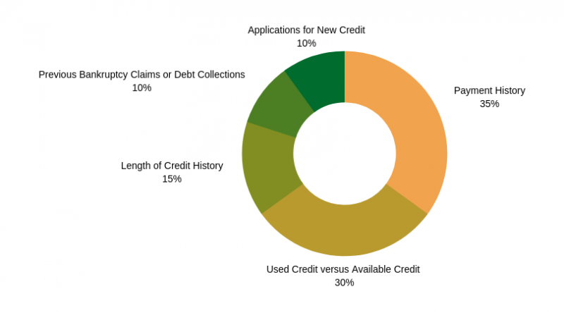 Graph of what affects your credit score and their percentages.